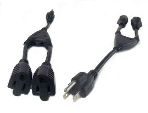 US NEMA 5-15P Plug to 2x5-15R US Receptacle Short Cable 30cm
